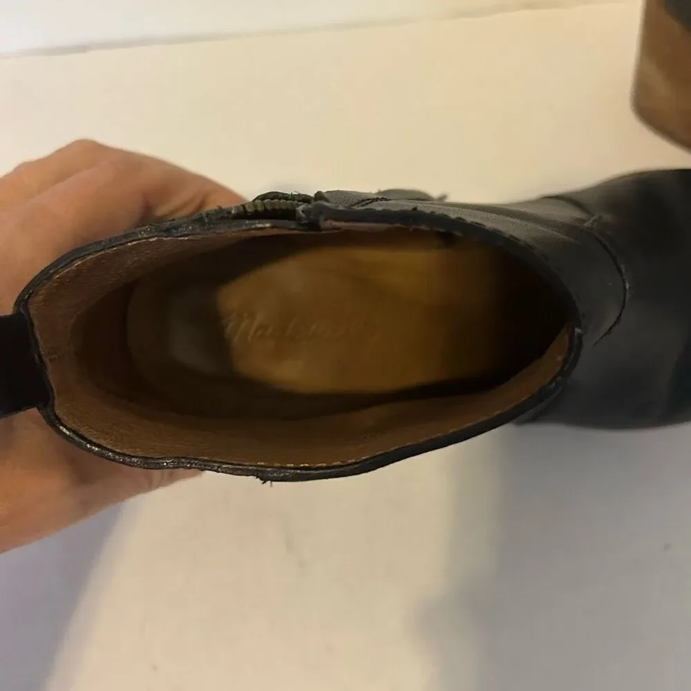 Madewell Brenner Black Leather Ankle Bootie Side Zip Stacked festival 7 boho hip